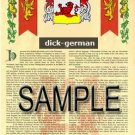 DICK - GERMAN - Coat of Arms - Family Crest - Armorial GIFT! 8.5x11