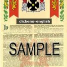 DICKENS - ENGLISH - Coat of Arms - Family Crest - Armorial GIFT! 8.5x11
