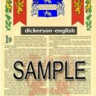 DICKERSON - ENGLISH - Coat of Arms - Family Crest - Armorial GIFT! 8.5x11