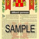 DILLARD - GERMAN - Coat of Arms - Family Crest - Armorial GIFT! 8.5x11