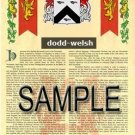 DODD - WELSH - Coat of Arms - Family Crest - Armorial GIFT! 8.5x11