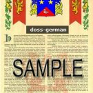 DOSS - GERMAN - Coat of Arms - Family Crest - Armorial GIFT! 8.5x11