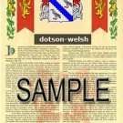 DOTSON - WELSH - Coat of Arms - Family Crest - Armorial GIFT! 8.5x11