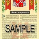 DUARTE - SPANISH - Coat of Arms - Family Crest - Armorial GIFT! 8.5x11