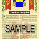 DUNHAM - ENGLISH - Coat of Arms - Family Crest - Armorial GIFT! 8.5x11
