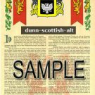 DUNN - SCOTTISH - ALT - Coat of Arms - Family Crest - Armorial GIFT! 8.5x11
