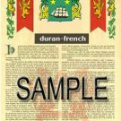 DURAN - FRENCH - Coat of Arms - Family Crest - Armorial GIFT! 8.5x11