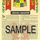 DURAN - SPANISH - Coat of Arms - Family Crest - Armorial GIFT! 8.5x11
