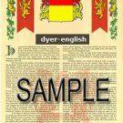 DYER - ENGLISH - Coat of Arms - Family Crest - Armorial GIFT! 8.5x11