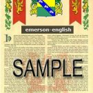 EMERSON - ENGLISH - Coat of Arms - Family Crest - Armorial GIFT! 8.5x11