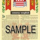 EMERY - ENGLISH - Coat of Arms - Family Crest - Armorial GIFT! 8.5x11