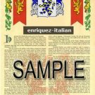 ENRIQUEZ - ITALIAN - Coat of Arms - Family Crest - Armorial GIFT! 8.5x11