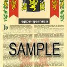 EPPS - GERMAN - Coat of Arms - Family Crest - Armorial GIFT! 8.5x11
