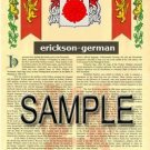 ERICKSON - GERMAN - Coat of Arms - Family Crest - Armorial GIFT! 8.5x11