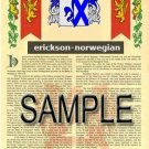 ERICKSON - NORWEGIAN - Coat of Arms - Family Crest - Armorial GIFT! 8.5x11