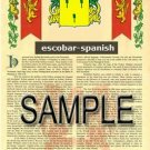 ESCOBAR - SPANISH - Coat of Arms - Family Crest - Armorial GIFT! 8.5x11