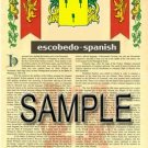 ESCOBEDO - SPANISH - Coat of Arms - Family Crest - Armorial GIFT! 8.5x11