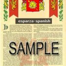 ESPARZA - SPANISH - Coat of Arms - Family Crest - Armorial GIFT! 8.5x11