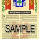 ESPINOSA - SPANISH - Coat of Arms - Family Crest - Armorial GIFT! 8.5x11