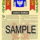 ESTES - ITALIAN - Coat of Arms - Family Crest - Armorial GIFT! 8.5x11