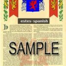 ESTES - SPANISH - Coat of Arms - Family Crest - Armorial GIFT! 8.5x11