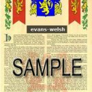 EVANS - WELSH - Coat of Arms - Family Crest - Armorial GIFT! 8.5x11