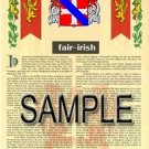 FAIR - IRISH - Coat of Arms - Family Crest - Armorial GIFT! 8.5x11