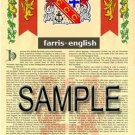 FARRIS - ENGLISH - Coat of Arms - Family Crest - Armorial GIFT! 8.5x11