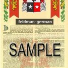 FELDMAN - GERMAN - Coat of Arms - Family Crest - Armorial GIFT! 8.5x11