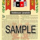 FELDMAN - JEWISH - Coat of Arms - Family Crest - Armorial GIFT! 8.5x11