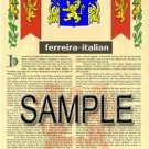 FERREIRA - ITALIAN - Coat of Arms - Family Crest - Armorial GIFT! 8.5x11