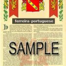 FERREIRA - PORTUGUESE - Coat of Arms - Family Crest - Armorial GIFT! 8.5x11