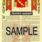 FERREIRA - SPANISH - Coat of Arms - Family Crest - Armorial GIFT! 8.5x11