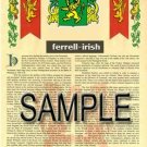 FERRELL - IRISH - Coat of Arms - Family Crest - Armorial GIFT! 8.5x11