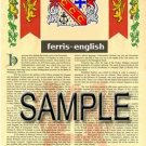 FERRIS - ENGLISH - Coat of Arms - Family Crest - Armorial GIFT! 8.5x11
