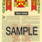 FINN - IRISH - Coat of Arms - Family Crest - Armorial GIFT! 8.5x11