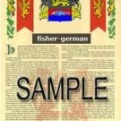 FISHER - GERMAN - Coat of Arms - Family Crest - Armorial GIFT! 8.5x11