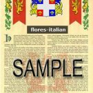 FLORES - ITALIAN - Coat of Arms - Family Crest - Armorial GIFT! 8.5x11