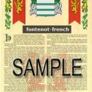 FONTENOT - FRENCH - Coat of Arms - Family Crest - Armorial GIFT! 8.5x11
