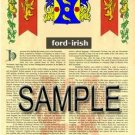 FORD - IRISH - Coat of Arms - Family Crest - Armorial GIFT! 8.5x11
