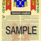 FORREST - ENGLISH - Coat of Arms - Family Crest - Armorial GIFT! 8.5x11