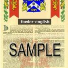 FOWLER - ENGLISH - Coat of Arms - Family Crest - Armorial GIFT! 8.5x11
