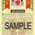FOX - GERMAN - Coat of Arms - Family Crest - Armorial GIFT! 8.5x11