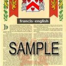 FRANCIS - ENGLISH - Coat of Arms - Family Crest - Armorial GIFT! 8.5x11
