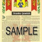 FRANKS - JEWISH - Coat of Arms - Family Crest - Armorial GIFT! 8.5x11