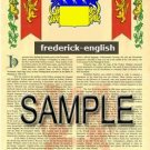 FREDERICK - ENGLISH - Coat of Arms - Family Crest - Armorial GIFT! 8.5x11