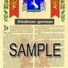 FRIEDMAN - GERMAN - Coat of Arms - Family Crest - Armorial GIFT! 8.5x11