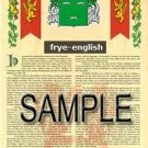 FRYE - ENGLISH - Coat of Arms - Family Crest - Armorial GIFT! 8.5x11