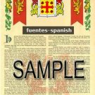 FUENTES - SPANISH - Coat of Arms - Family Crest - Armorial GIFT! 8.5x11