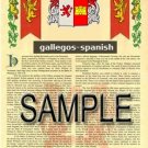 GALLEGOS - SPANISH - Coat of Arms - Family Crest - Armorial GIFT! 8.5x11